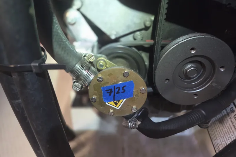 Slide: The Image of Close-up of a 2011 Hake / Seaward 32RK engine component with labeled part "725". - 47