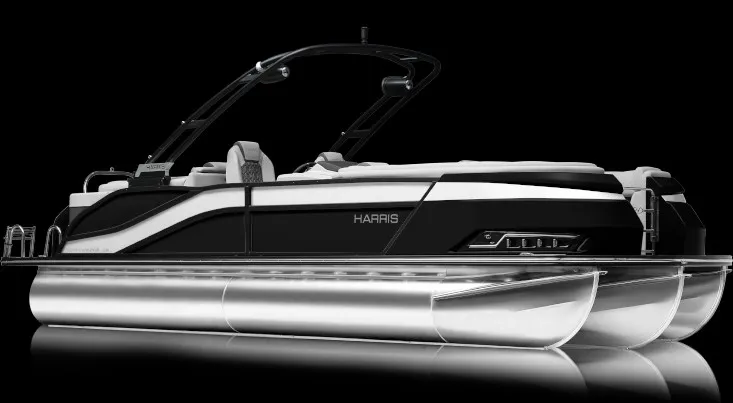 Slide: The Image of A sleek pontoon boat with modern design and luxurious seating, perfect for leisure activities on the water. - 18