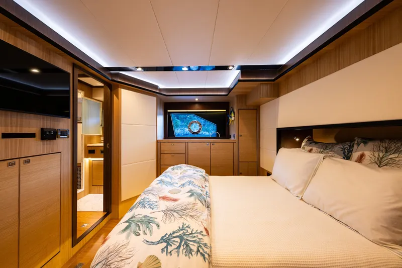 Slide: The Image of Luxurious bedroom interior of 2023 North Pacific 53 Euro yacht with modern design. - 35