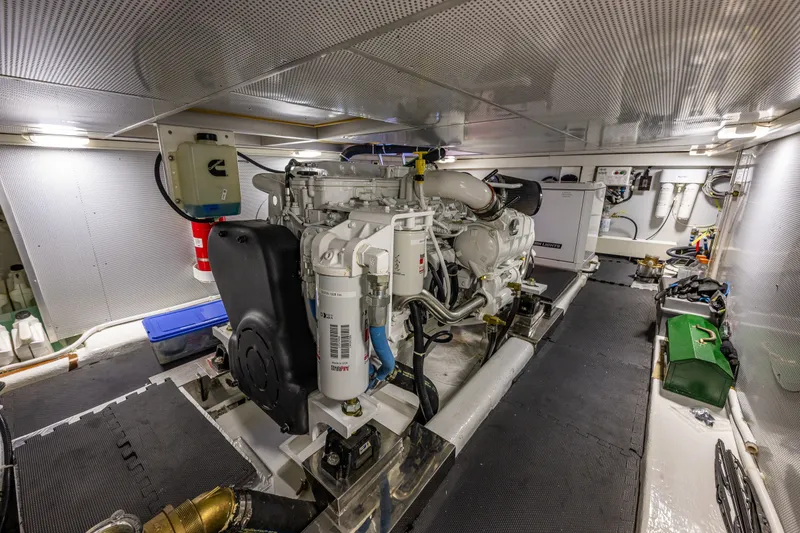 Slide: The Image of Engine room of 2023 North Pacific 53 Euro yacht, featuring modern equipment and organized layout. - 75