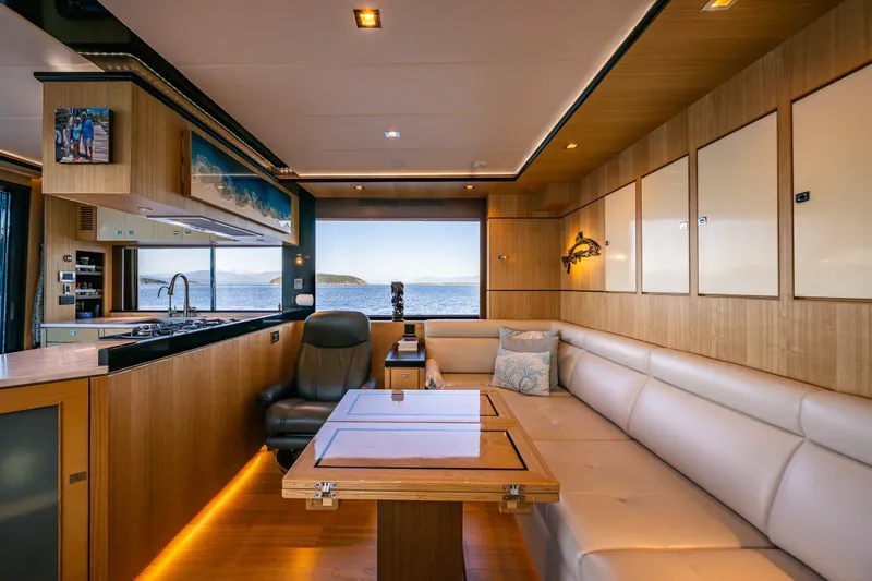 Slide: The Image of Luxurious interior of 2023 North Pacific 53 Euro yacht with ocean view. - 18