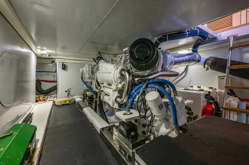Slide: The Image of Engine room of 2023 North Pacific 53 Euro yacht, showcasing advanced machinery and equipment. - 76