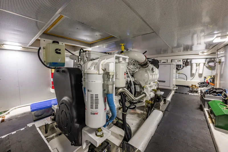 Slide: The Image of Engine room of 2023 North Pacific 53 Euro yacht, showcasing advanced machinery and equipment. - 79