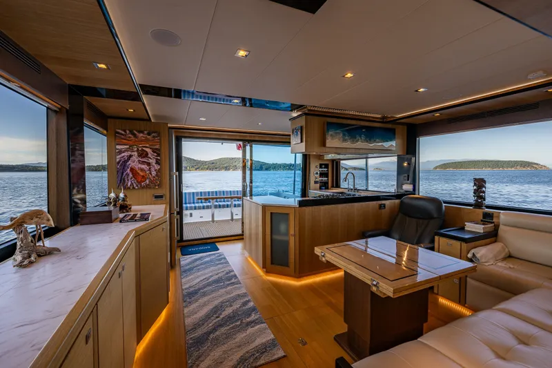 Slide: The Image of Luxurious interior of 2023 North Pacific 53 Euro yacht with panoramic ocean views. - 7