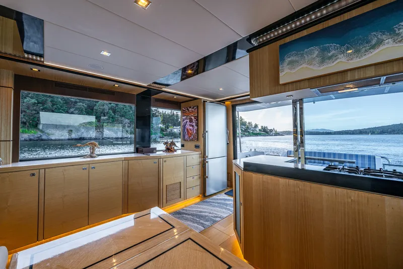 Slide: The Image of Luxurious interior of 2023 North Pacific 53 Euro yacht with scenic water views. - 15