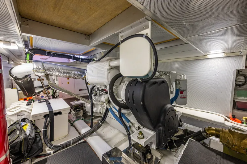 Slide: The Image of Engine room of 2023 North Pacific 53 Euro yacht, showcasing modern machinery and equipment. - 78