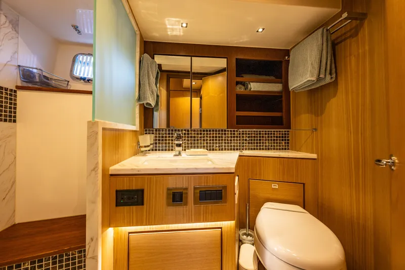 Slide: The Image of Luxurious bathroom interior of 2023 North Pacific 53 Euro yacht with modern amenities. - 48