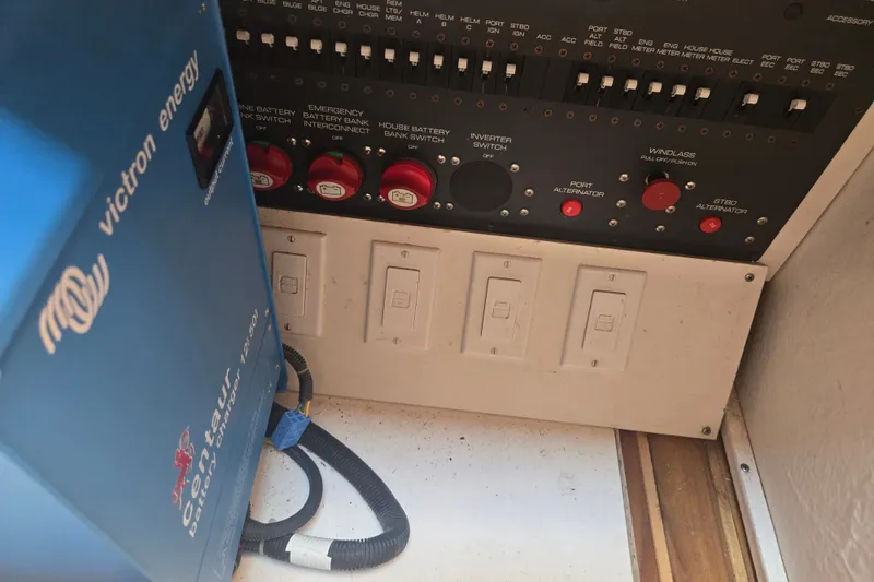 Slide: The Image of Electrical panel and Victron Energy charger on a 2005 Tiara Yachts 3600 Open. - 30