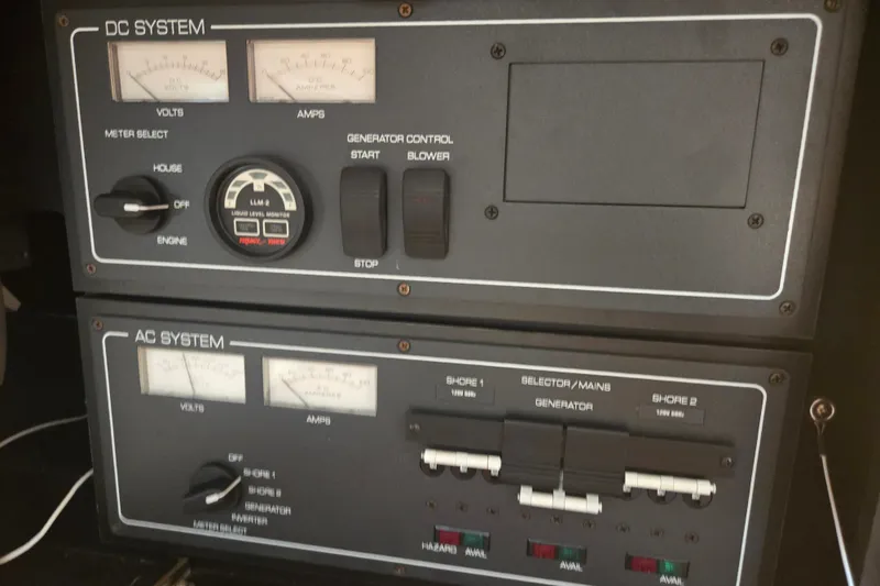 Slide: The Image of Electrical control panel on a 2005 Tiara Yachts 3600 Open, featuring DC and AC systems. - 31