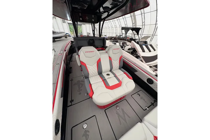Slide: The Image of Interior of 2025 Statement 350 Open boat with stylish seating and modern design. - 9
