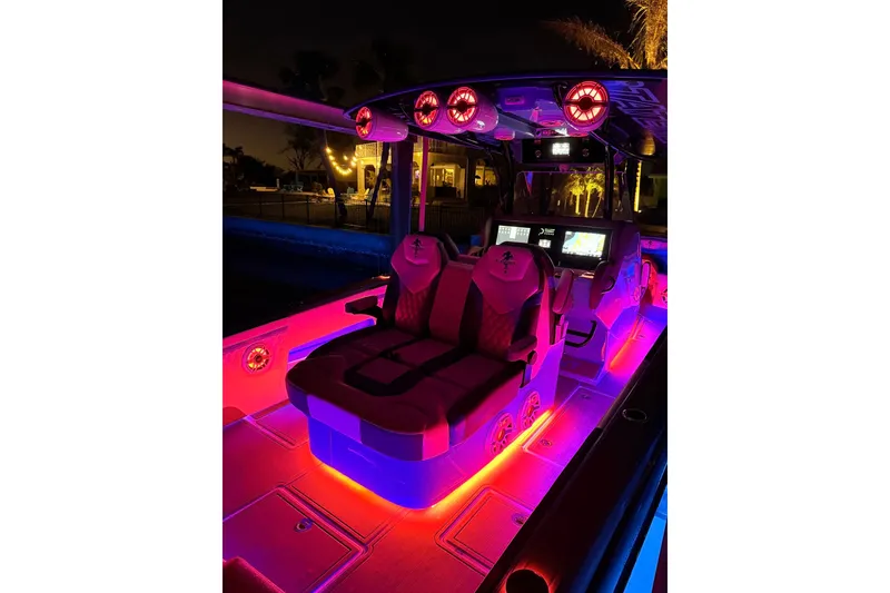 Slide: The Image of Illuminated interior of 2017 Statement 380 Open boat with vibrant LED lighting. - 30