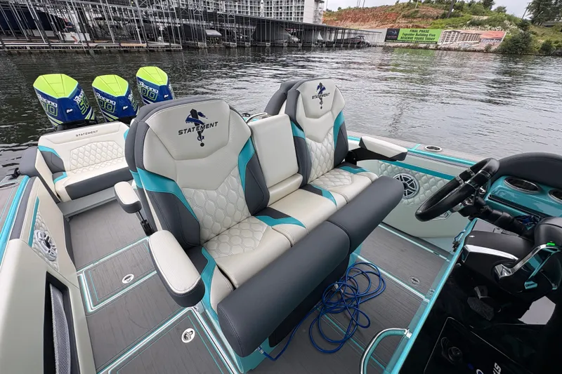 Slide: The Image of Luxury 2017 Statement 380 Open boat interior with stylish seating and powerful engines. - 2