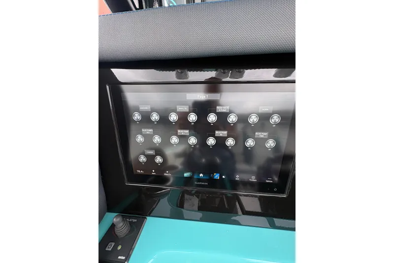 Slide: The Image of Touchscreen control panel on 2017 Statement 380 Open boat, displaying various system settings. - 27