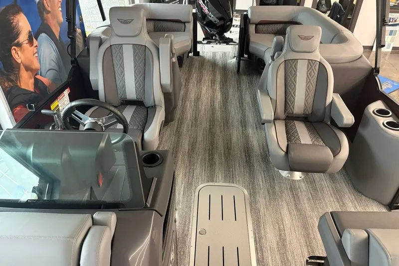 Slide: The Image of Interior of 2027 Bennington 22 M Open Fastback Quad Bench with luxurious seating. - 18
