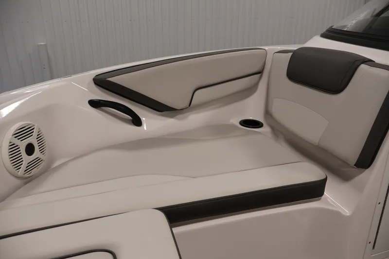 Slide: The Image of Interior seating of 2021 Yamaha Boats AR190, featuring cushioned seats and speaker. - 14