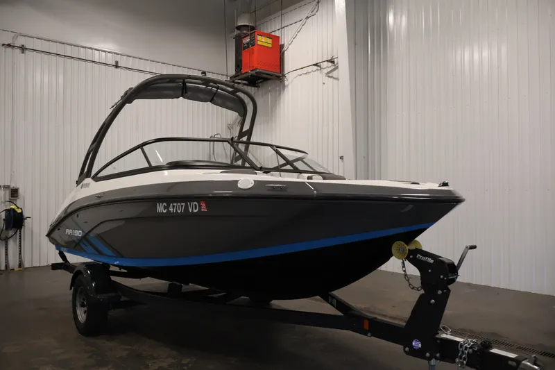 Slide: The Image of 2021 Yamaha Boats AR190 on trailer in indoor storage facility. - 3