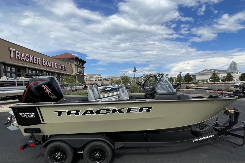The Image of 2027 Tracker Targa V-19 Combo boat at Tracker Boat Center, parked on a trailer. - 0