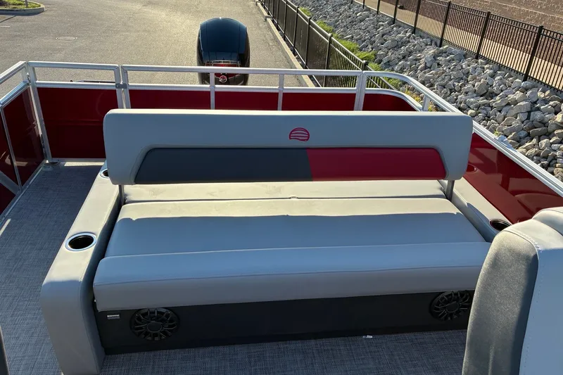 Slide: The Image of 2027 Sun Tracker Party Barge 22 RF DLX with comfortable seating and modern design. - 13