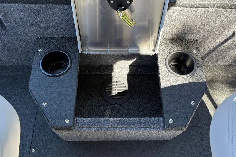 Slide: The Image of Interior of 2027 Tracker Targa V-19 Combo boat with cup holders and storage. - 19
