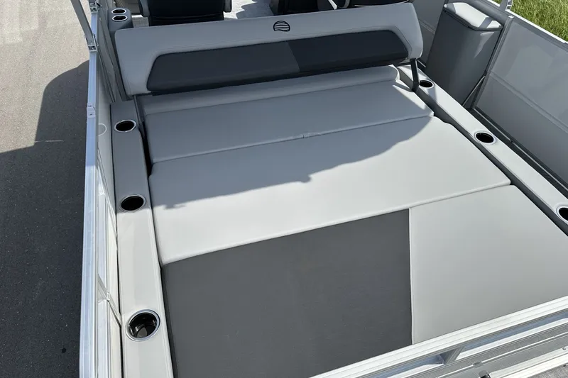 Slide: The Image of 2027 Sun Tracker Party Barge 22 RF DLX with spacious seating and cup holders. - 21