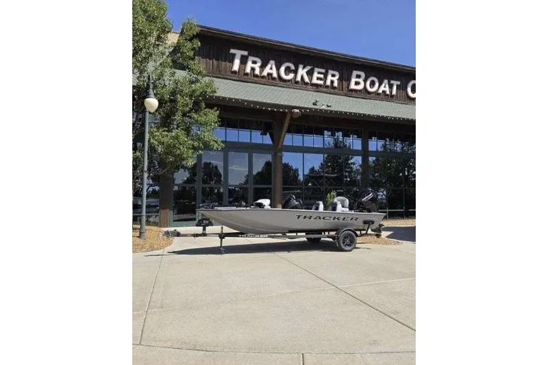 The Image of 2027 Tracker Pro Team 175 boat displayed outside Tracker Boat Center. - 0