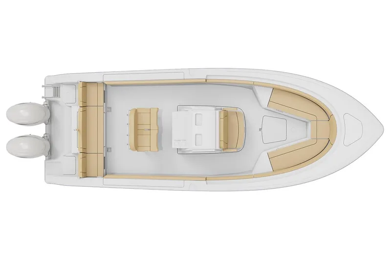 Slide: The Image of Manufacturer Provided Image: Top view of 2027 Sportsman Heritage 251 Center Console boat with dual engines and seating layout. - 2
