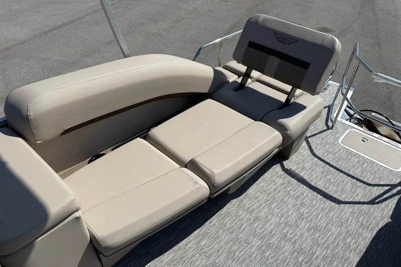 Slide: The Image of Luxurious seating on 2027 Bennington 23 MSL pontoon boat, featuring beige upholstery. - 10