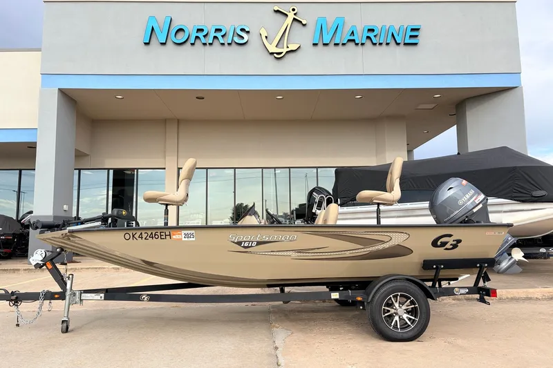 The Image of 2021 G3 Sportsman 1610 boat at Norris Marine dealership, featuring Yamaha motor. - 1