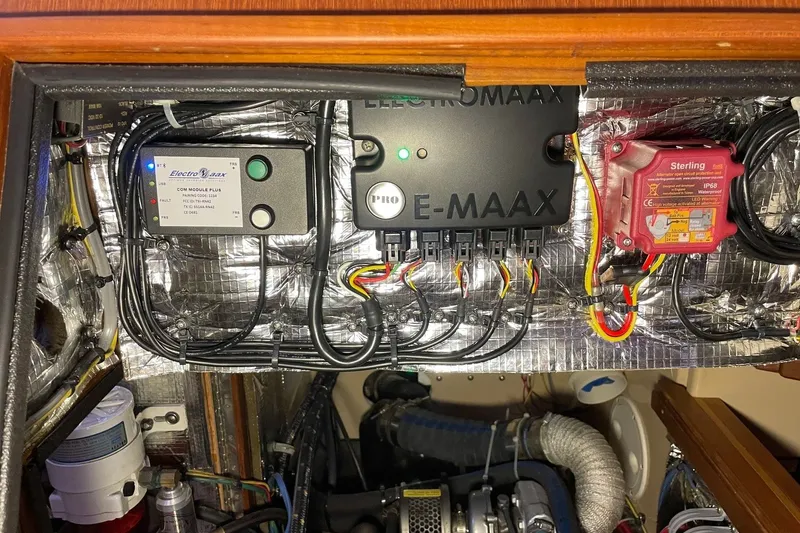 Slide: The Image of Electrical system components in a 2006 Island Packet 440 yacht engine room. - 23