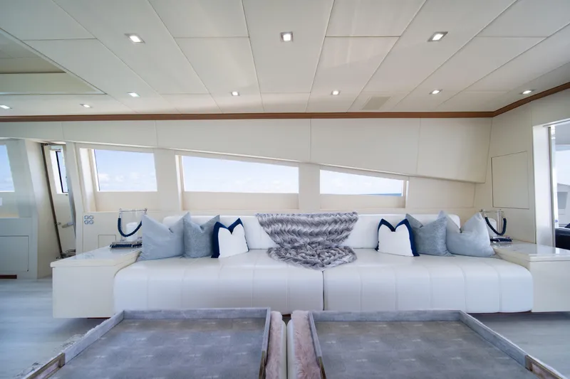 Slide: The Image of Luxurious interior of 2008 Arno Leopard 31 yacht with elegant white seating and decor. - 28