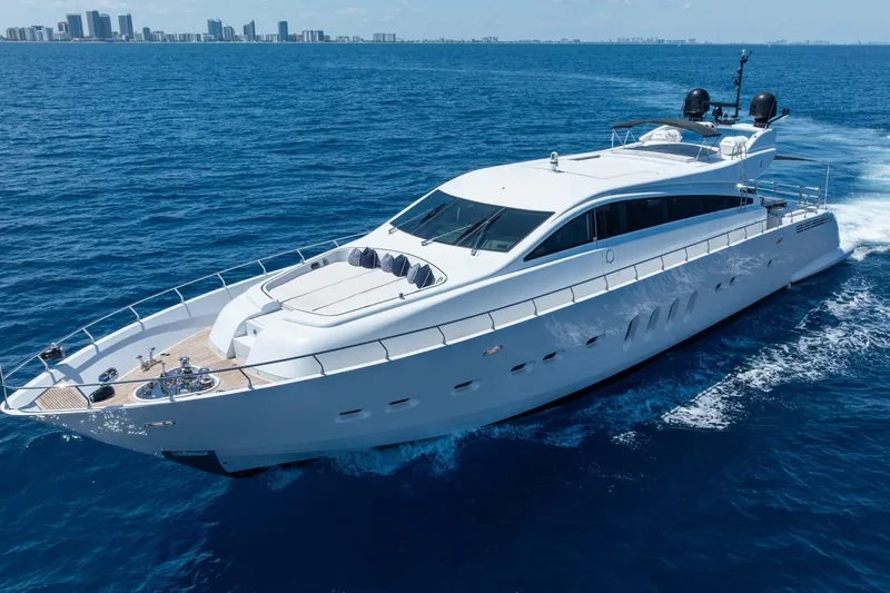 Slide: The Image of Luxurious 2008 Arno Leopard 31 yacht cruising on open sea near city skyline. - 14