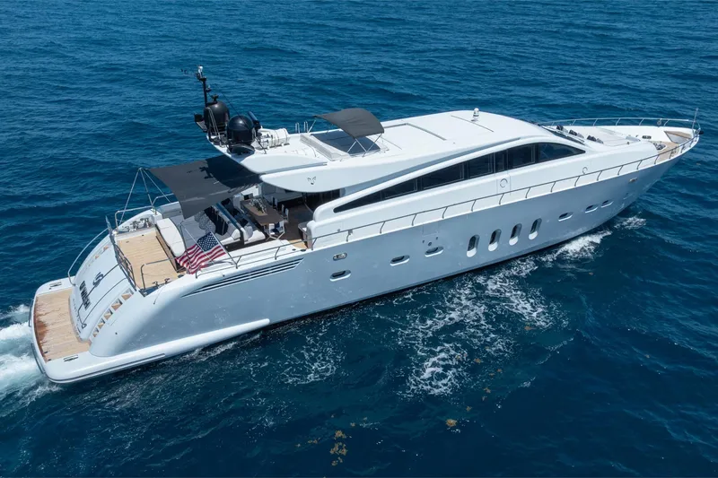 Slide: The Image of Luxurious 2008 Arno Leopard 31 yacht cruising on open sea, featuring sleek design and spacious deck. - 12