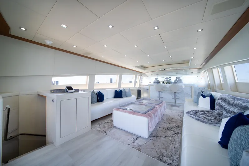 Slide: The Image of Luxurious interior of 2008 Arno Leopard 31 yacht with modern seating and elegant decor. - 26