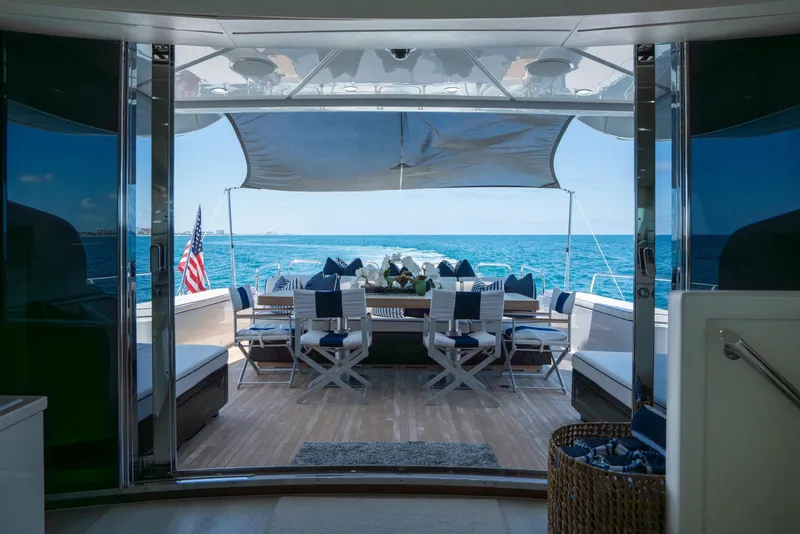 Slide: The Image of Luxurious 2008 Arno Leopard 31 yacht interior with ocean view and elegant seating area. - 22