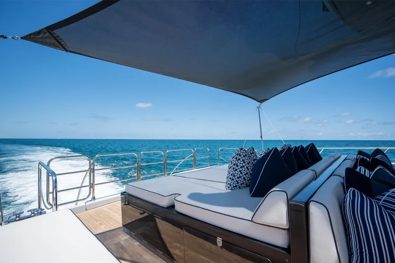 Slide: The Image of Luxurious Arno Leopard 31 yacht deck with cushions, ocean view, and sunshade, 2008 model. - 63
