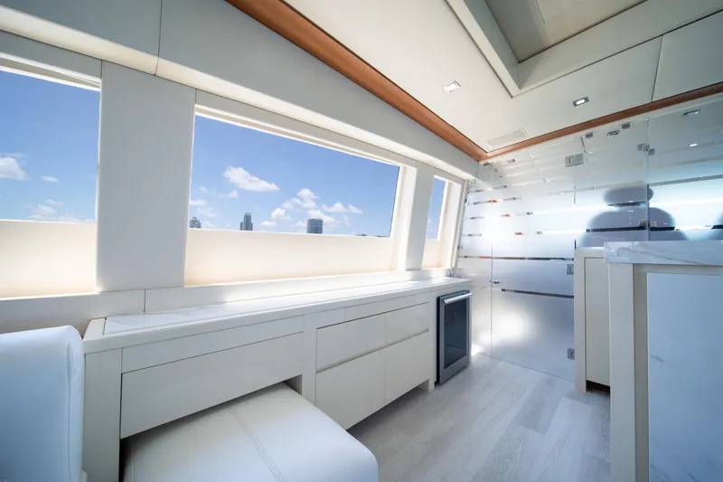 Slide: The Image of Luxurious interior of 2008 Arno Leopard 31 yacht with modern design and panoramic windows. - 30