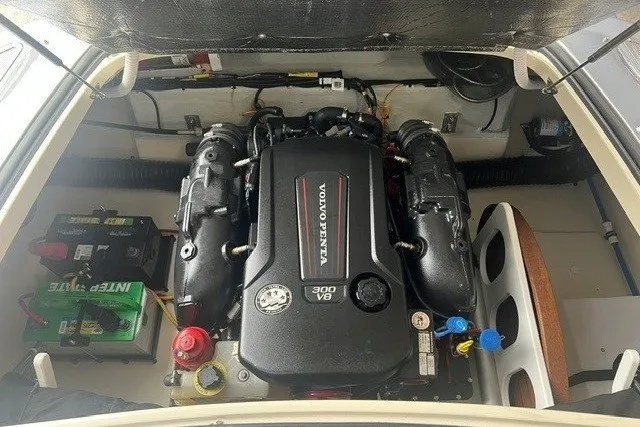 Slide: The Image of A Volvo Penta 300 V8 engine is installed in a 2019 Chris-Craft Launch 23 boat. - 17