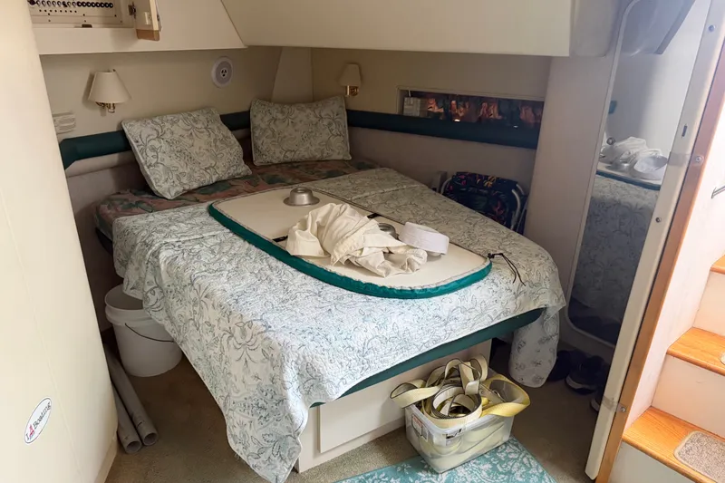 Slide: The Image of 1995 Cruisers Yachts 3570 Esprit cabin interior with bed and nautical decor. - 39