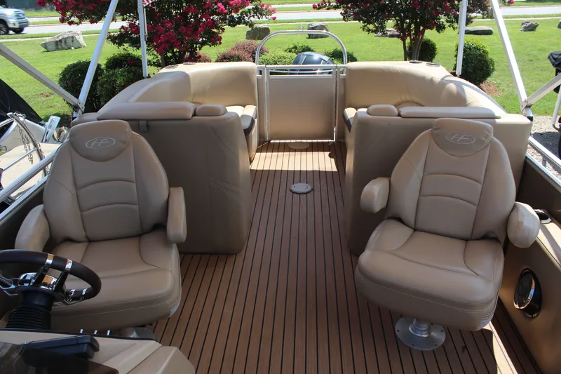 Slide: The Image of Luxurious interior of 2018 Harris Solstice 240 pontoon boat with plush seating. - 8