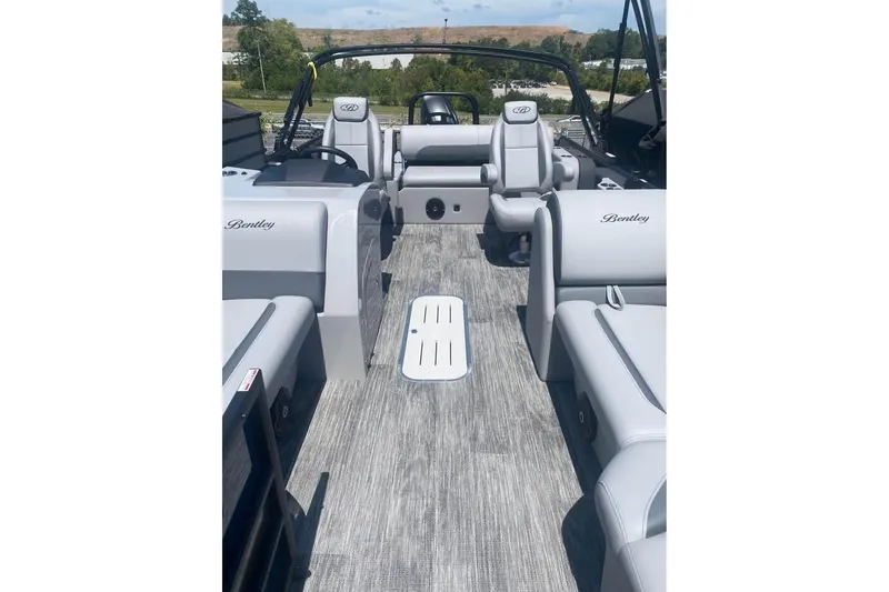 Slide: The Image of 2026 Bentley Pontoons Legacy 223 Swingback interior with sleek seating and modern design. - 14