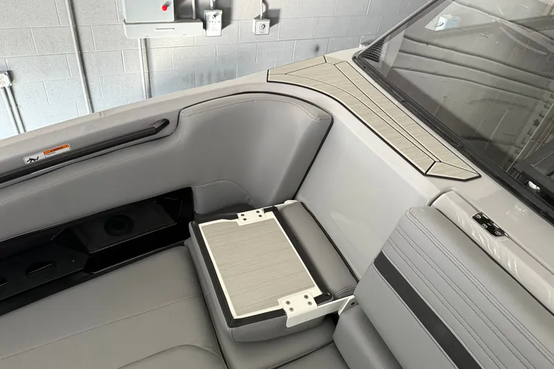 Slide: The Image of 2026 Yamaha Boats 295XD interior seating with modern design and sleek finishes. - 14