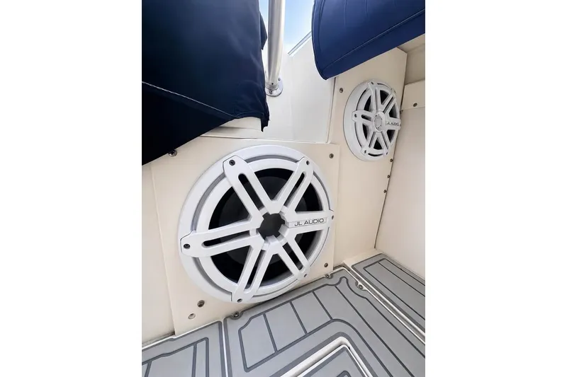 Slide: The Image of Boston Whaler 295 Conquest 2003 boat with JL Audio speakers installed. - 8