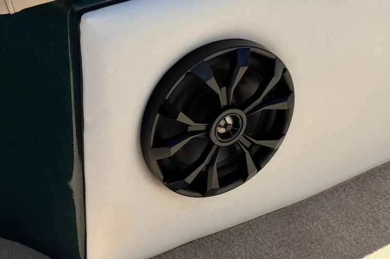 Slide: The Image of Black speaker mounted on a white panel in a 2019 Razor 258 pf. - 23
