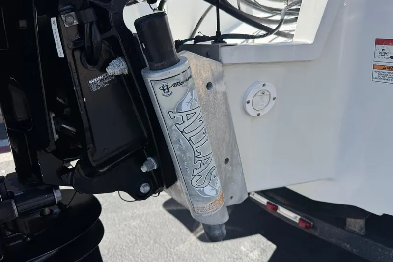 Slide: The Image of Close-up of a Razor 258 pf 2019 boat motor with Atlas hydraulic jack plate. - 8