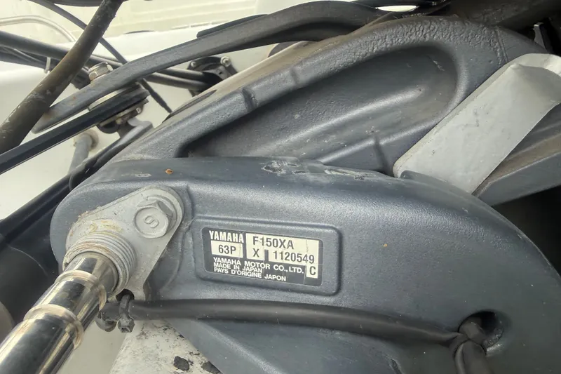 Slide: The Image of Yamaha F150XA engine detail on 2000 Polar 2100 Center Console boat. - 25