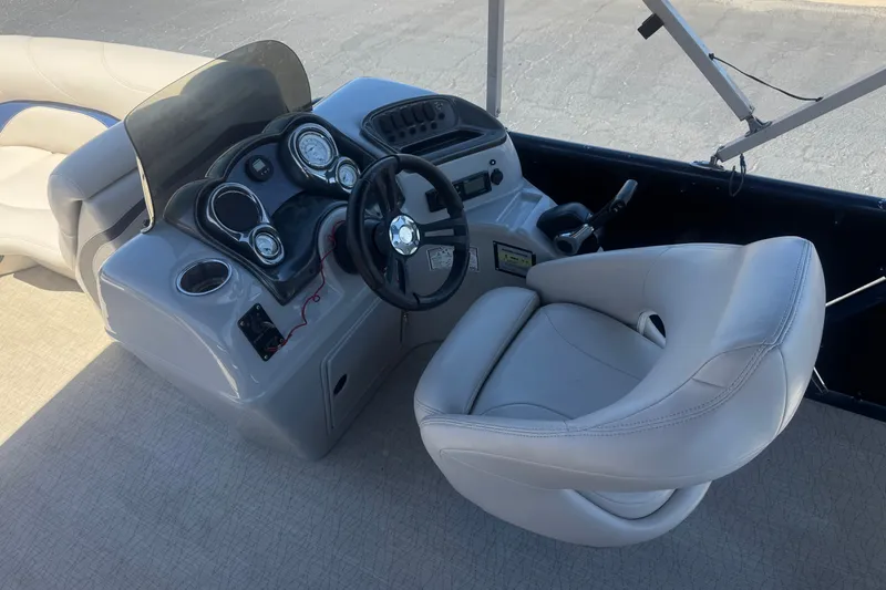 Slide: The Image of Captain's helm of 2020 Aloha Pontoon Tropical TS 220 with steering wheel and gauges. - 20