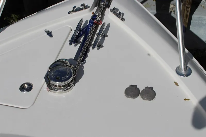 Slide: The Image of Bow deck of 2008 Contender 38 Express with anchor chain and fittings. - 71