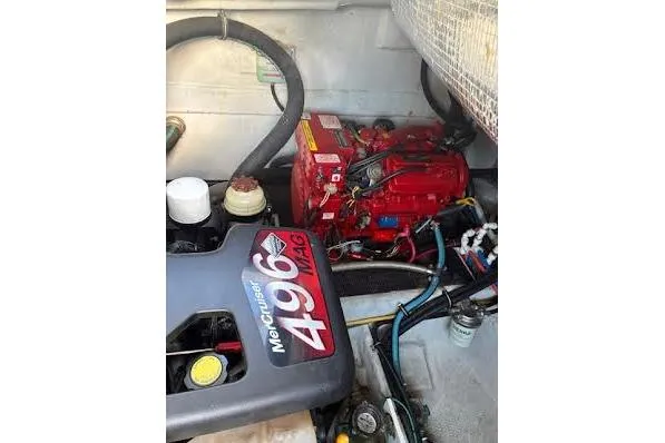 Slide: The Image of 2006 Chris Craft Corsair Heritage engine compartment with MerCruiser 496 MAG engine. - 37