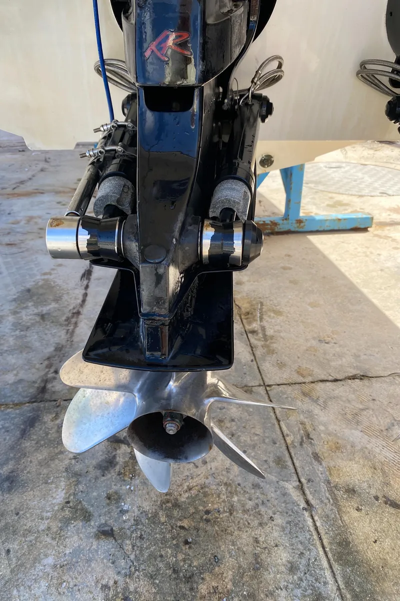 Slide: The Image of Close-up of a 2006 Fountain 42 Executioner boat propeller and drive system. - 26