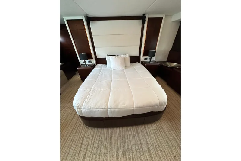 Slide: The Image of Luxurious bedroom interior of 2010 Azimut 75 yacht with elegant bedding and modern design. - 19